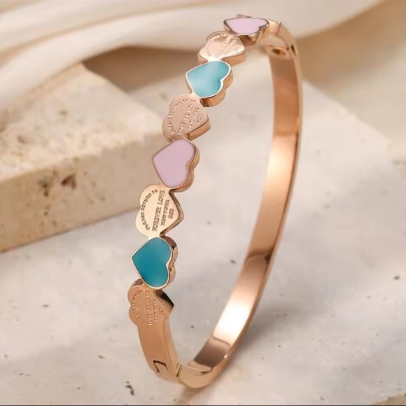 Anthropologie Jewelry - Pastel Hearts Love Rose Gold Bangle